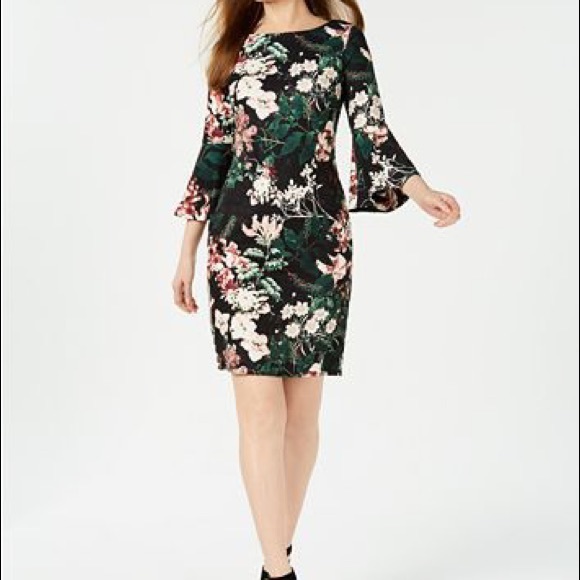 Petite Floral Bell-Sleeve Sheath Dress - Picture 1 of 4